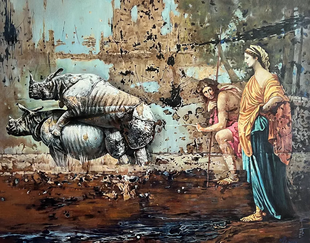 Temptation. Hommage an Nicolas Poussin. Künstler Willi Boos.